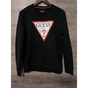 Guess Sweatshirt Logo Men Large Black Audley Fleece Crew Sweat Excellent